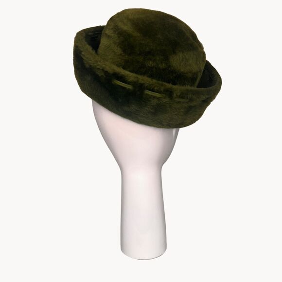 Vintage 60s Green Angora Blend Empress Hat Roller Cap West Germany Hess Bros - Picture 3 of 12